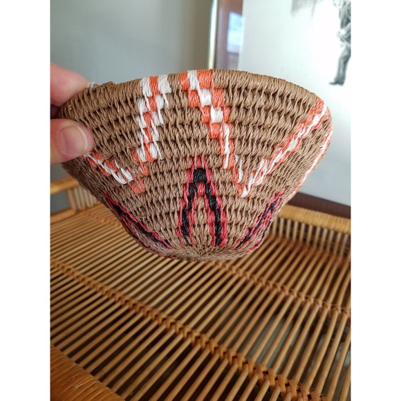 Tribal Orange and Tan Woven Small Bowl, Home Decor, Organization - Picture 5 of 10
